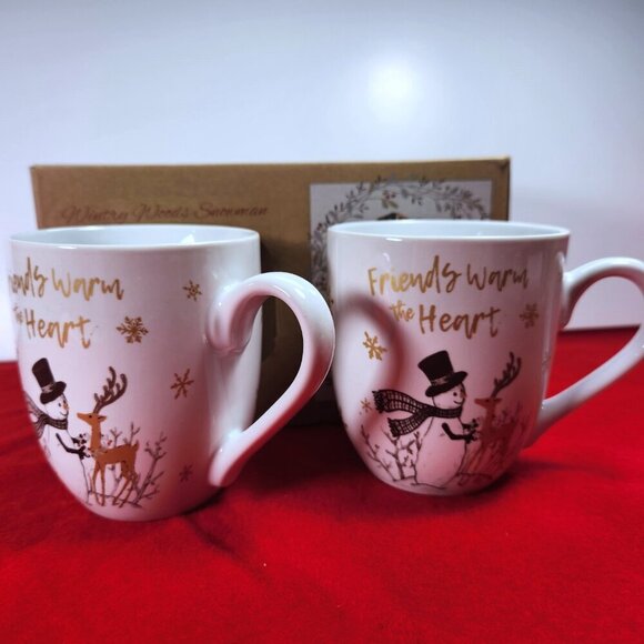 Fitz And Floyd Snowman Holiday Mug Set Ceramic Mugs Wintery Woods Christmas New - Picture 1 of 10